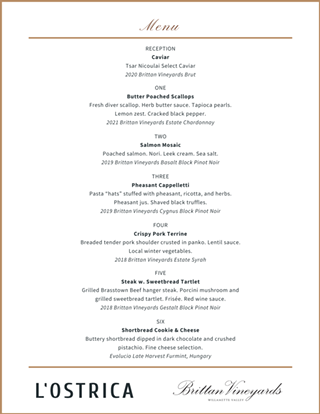 Image: Brittan Vineyards Wine Dinner at L&rsquo;Ostrica